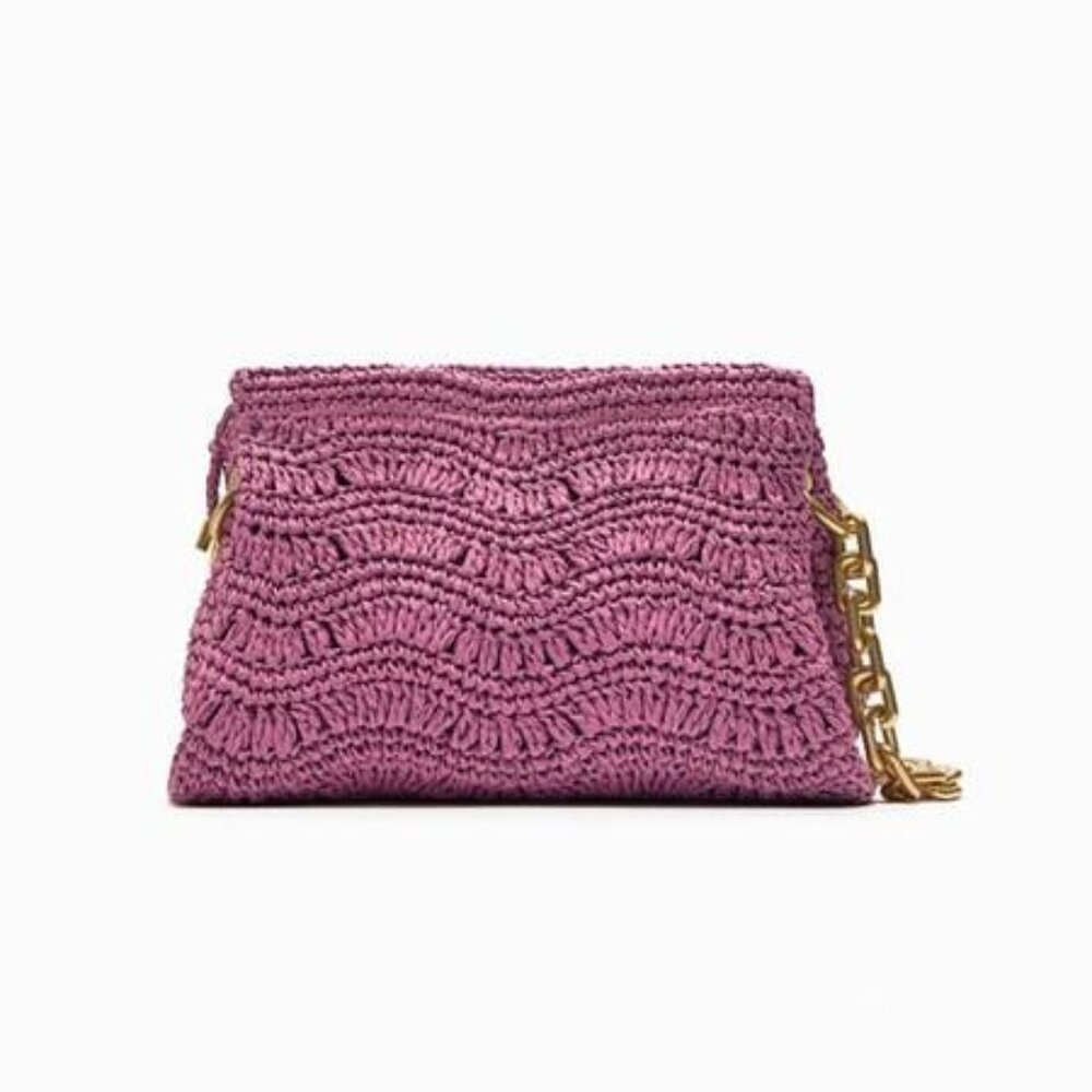 NWOT Zara Raffia Woven Shoulder Bag With Chain Strap
